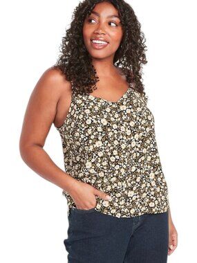 NWT Old Navy Floral Cami Top Black Rayon Button Front Size 4X